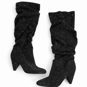 INC International Concepts Black Rhinestone Heeled Slouch Boots